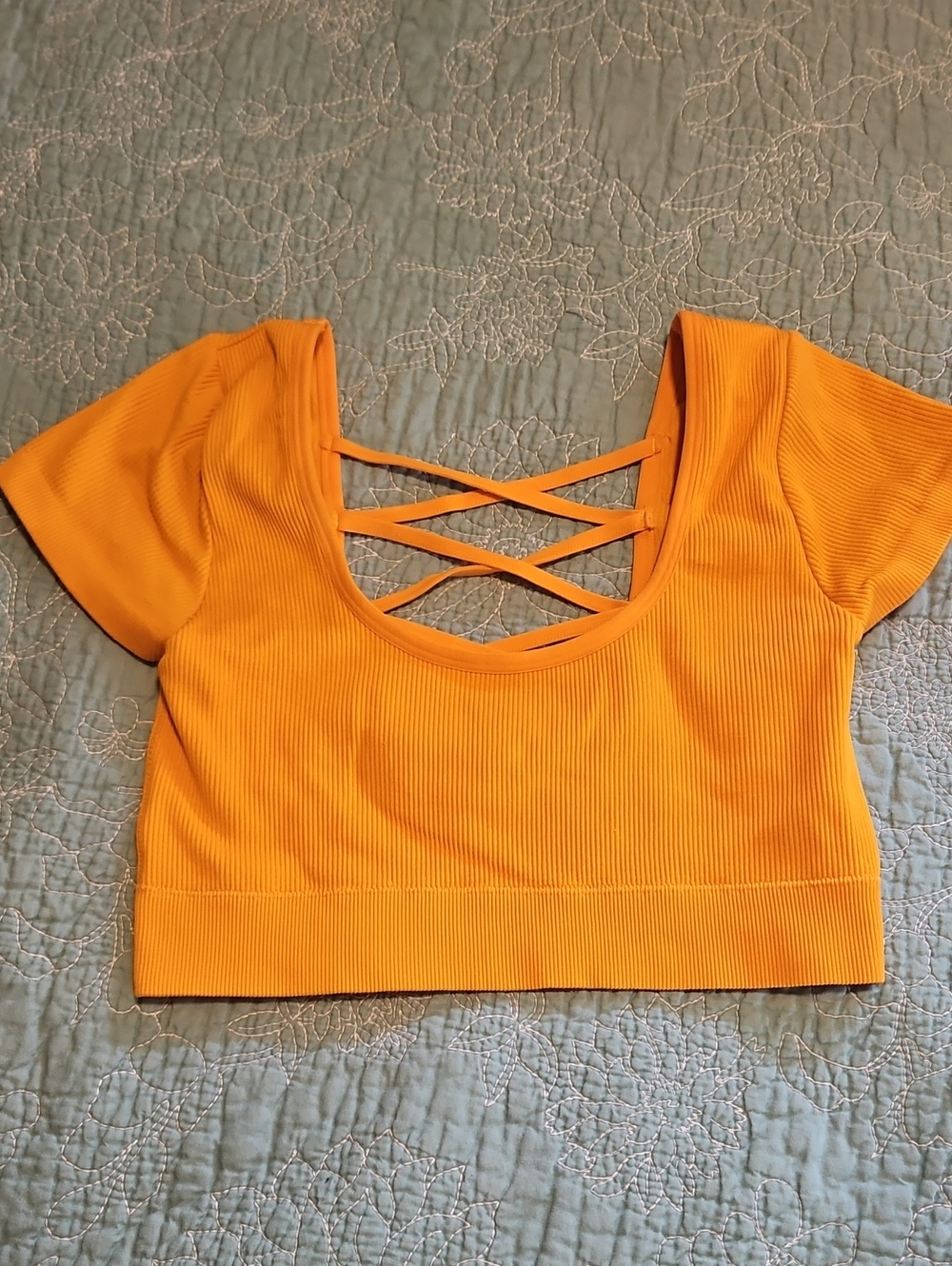 aerie Orange Ribbed Crisscross Scoop Crop Top
